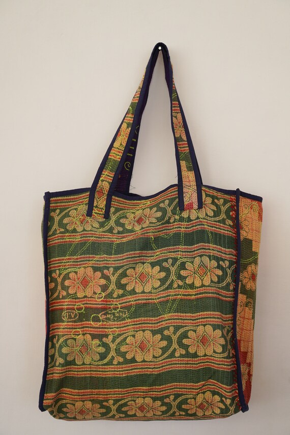 Lot De 5 Sacs à Main Vintage Kantha En Coton Matelassé - Taille Petit, Motif Floral - Neuf Avec étiquettes