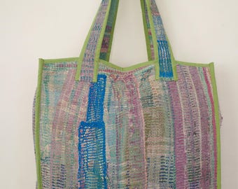 Bolso tote vintage Kantha: algodón acolchado hecho a mano, único en su tipo