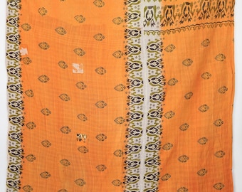 Rustic Vintage Kantha Quilt – Hand Quilted Cotton Bedspread