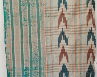 Colcha Kantha vintage feita à mão em algodão, reversível, estilo indiano, para cama boho.