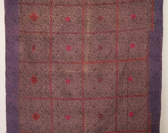 Indian Vintage Kantha Quilt Hand Stitched Cotton Throw Reversible Blanket Boho Bedding