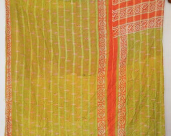 Handmade Vintage Kantha Quilt Cotton Patchwork Blanket – Rustic Bohemian Throw