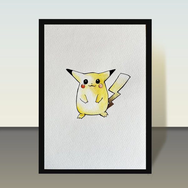 A5 Original Pokemon Watercolour Painting ~ Pikachu ~ Inspired by vintage Pokemon art by Ken Sugimori