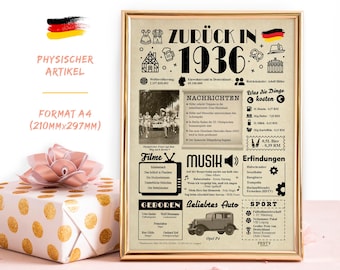 1936 German Birthday Card: 90th Birthday Decoration, History Facts A4 Print
