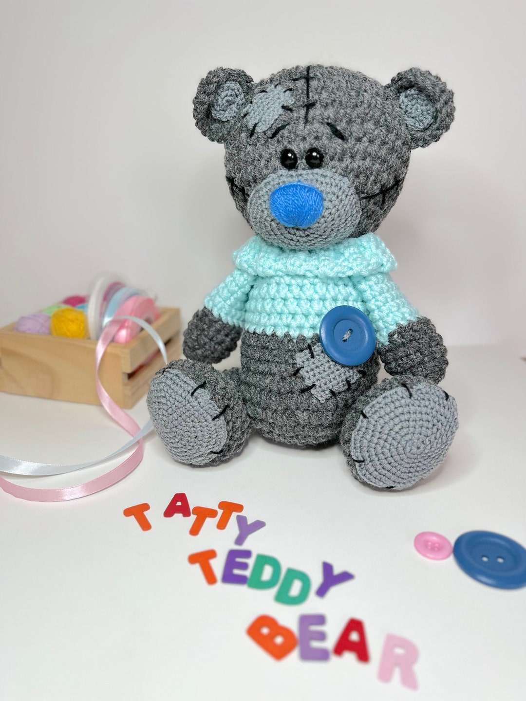 Crochet Tatty Teddy Bear Finished Toy Grey Teddy Bear Amigurumi Bear Stuffed Teddy Bear Blue Nose Me to You Bear Etsy Canada