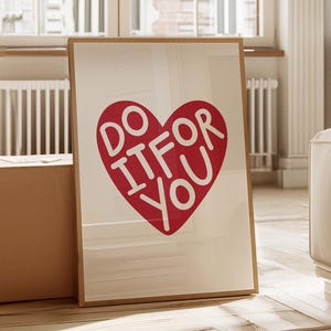 Heart Print Red Preppy Dorm Decor, Trendy Girly Wall Art, Digital Poster