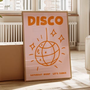 Pink and Orange Disco Ball Print: Retro Gallery Wall Art (Digital Download)