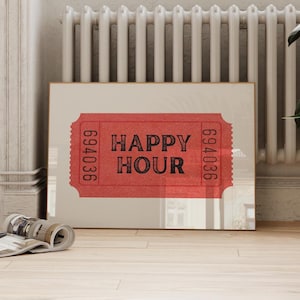 Happy Hour Print, Happy Hour Bar Cart Wall Art, Bar Cart Print, Retro Cocktail Art, Party Drink Sign, Instant Digital Download, Horizontal
