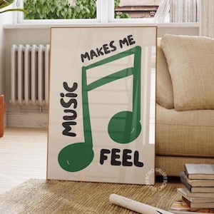 Musiknote Poster Grün Retro Trendy Wandkunst Preppy Raum Dekor Wohnung Grün ästhetischer Druck Beige Y2K Studentenwohnheim Galeriewand über Bett-Dekor