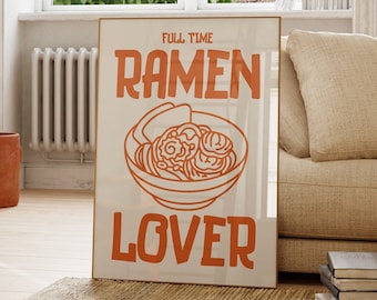 Japanese Ramen Poster: Orange Kitchen Wall Art (Digital Download)