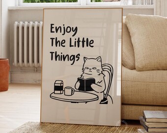 Black Cat Art Print: Funny Cat Poster, Enjoy The Little Things (Digital Download)