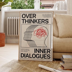 Overthinkers Digital Download Print, Retro Wall Art, Unique Eclectic Wall Art, Creativity Print, Large Printable Art, Trendy Room Decor