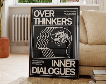 Overthinkers Trippy Wall Art, Psychedelic Poster, Black Wall Art, Retro Wall Decor, Spritual Wall Print, 70s Wall Print, Vintage Poster