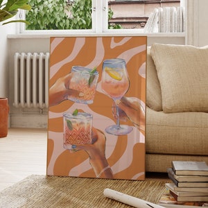 Funky Cheers Cocktail Printable Barwagen Wanddekor Alkohol Poster Trendige moderne Küche Kunst Preppy Cocktail Print Prost Zeichen Getränke Print