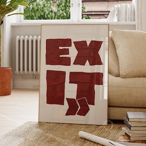 EXIT Sign Print, Retro Wall Art, Funny Hallway Wall Art Print, Entryway Poster, Quirky Home Wall Decor, Trendy Wall Art, Digital Download