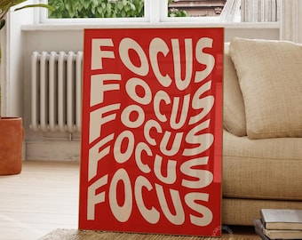 Impresión tipográfica Focus: Decoración moderna de oficina en naranja y rojo, descarga digital
