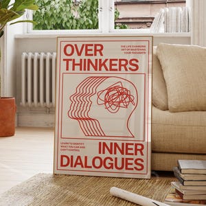 Overthinkers Retro Red Print, Red Wall Art, Dorm Room Decor, Retro Poster Print, Vintage Poster, Red Trendy Wall Print, DOWNLOADABLE
