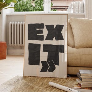 EXIT Hallway Wall Art Print, Funny Entryway Poster, Retro Wall Art, Mid Century Wall Art, Exit Sign Art, Typography Print, Apartment Decor