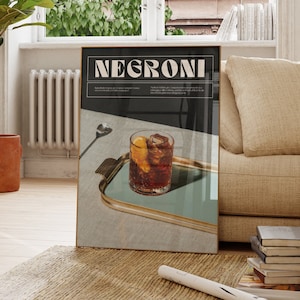 Negroni Print Cocktail Art Digital Download Printable Retro Cocktail Poster Kitchen Bar Cart Prints Cocktail Recipe Prints Alcohol Gift