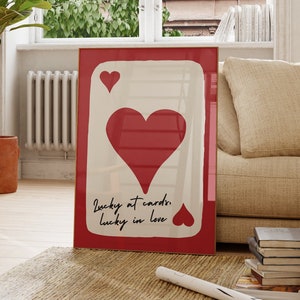 Stampa di carte da gioco Ace of Hearts, poster Lucky You, arte retrò alla moda, stampa estetica, arredamento da bar, regalo di stampa da cucina, arredamento per la stanza Preppy y2k