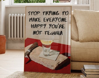 Tequila Bar Art Print: Retro Liquor Poster, Modern Bar Cart Decor (Digital Download)