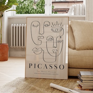 Pablo Picasso Wall Art Picasso Art Print Exhibition Print Neutral Beige Art Black White Wall Art Picasso One Line Drawing One Line Art