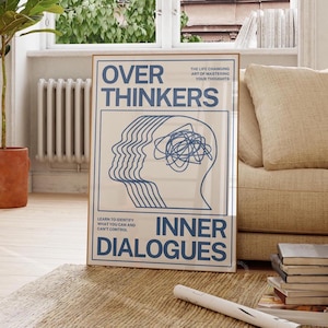 Overthinkers Aesthetic Modern Wall Art, Instant Download, Digital Print, Modern Poster, Minimalist Wall Decor, Blue Poster, Typography Print