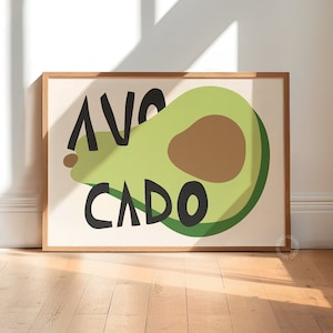 Avocado Poster, Fun Kitchen Gallery Wall Art, Food Prints, Dining Room Wall Art, Maximalist Trendy Kitchen Print, Chef Art Print, DIGITAL