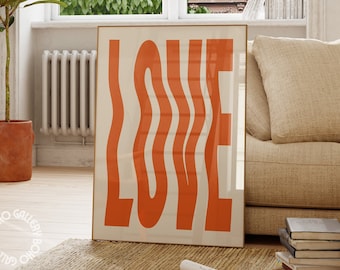 Orange "Wavy Love" Print: Retro Preppy Wall Art (Digital Download)