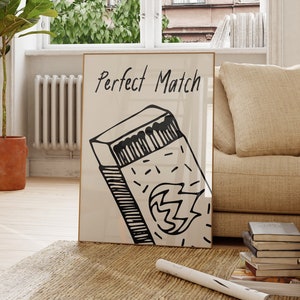 Perfect Match Print, Preppy Room Decor, Quirky Wall Art, Printable, Retro Print, Vintage Art, Matchbox Poster, Digital Download, Wall Decor