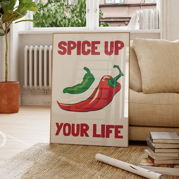 Retro Kitchen Print: Spice Up Your Life, Chili Peppers (Digital Download)