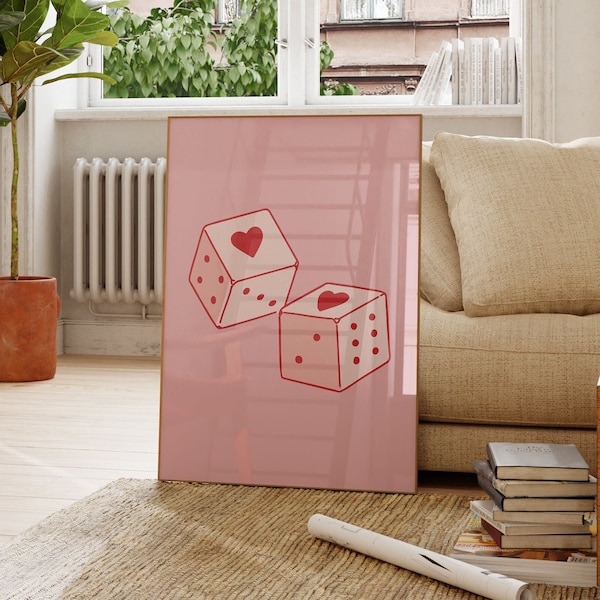 Pink Dice Poster: Retro Groovy Room Decor (Digital Download)