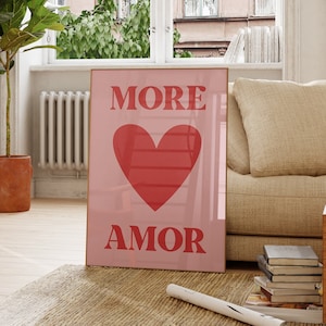 More Amor Por Favor Print: Eclectic Pink Heart Poster (Digital Download)