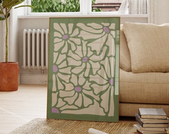 Green Flower Wall Art: Vintage Boho Floral Print (Digital Download)