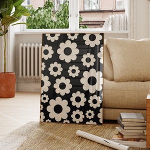 Abstract Botanical Flowers Poster Digital Download Wavy Flower Pattern Poster Black Beige Abstract Flower Mid-Century Boho Printable Art