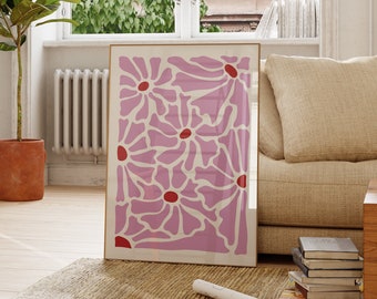 Abstract Floral Print: Retro Vibrant Colors, Botanical Wall Art (Digital Download)