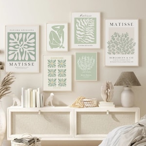 Sage Green Matisse Print Set of 6 Henri Matisse Poster Printable Matisse Wall Art Abstract Wall Set Sage Green Gallery Wall Set Botanical A2