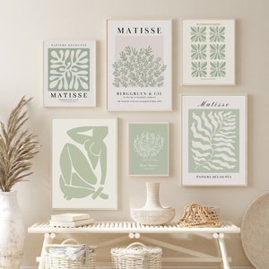 Sage Green Wall Art, Green Botanical Print, Boho Floral Bundle, Matisse Wall Art, Modern Home Decor,  Gallery Wall Set, Printable Wall Art