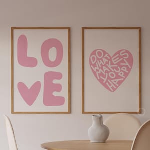 Arte de pared de corazones rosados, arte imprimible, arte de pared de dormitorio de moda, póster de corazón rosa ruborizado, decoración de habitación preppy, impresión estética, linda decoración de guardería para niñas