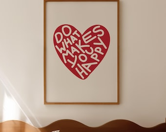Soft Pink Heart Print: Retro Groovy Typography Poster (Digital Download)