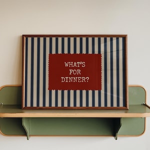 Stampa "Cosa c'è per cena": decorazione murale moderna per cucina, rossa (download digitale, orizzontale)