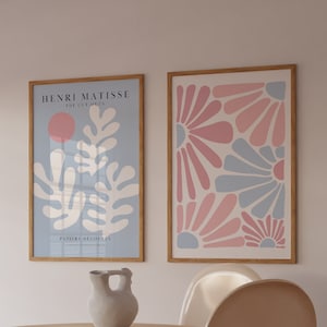 Impressions Matisse bleu rose BCBG art mural rose bleu, lot de 2 galeries imprimables en téléchargement numérique esthétique pastel fleurs pastel danoises