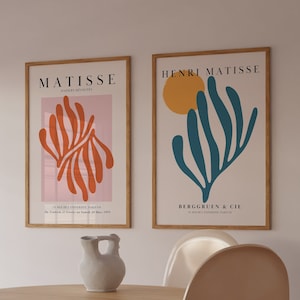 Matisse Poster Set of 2 Henri Matisse Print Wall Art art Vintage Cut-Outs Matisse Leaf Print Coral Sun Papiers Découpés Printable Flowers