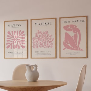Matisse Print Set of 3 Pink Prints Pink Exhibition Poster Set of 3 Aesthetic Danish Pastel Prints Digital Art Download Light Pink Prints