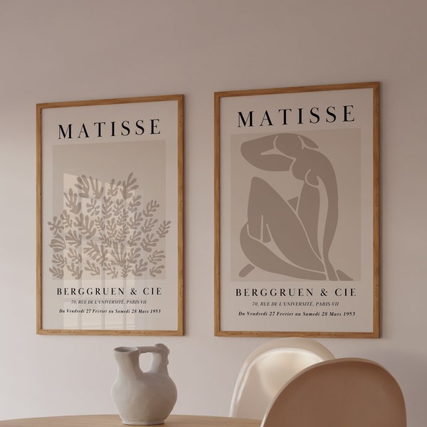 Neutral Wall Art Set of 2 Prints Beige Exhibition Poster Neutral Matisse Print Set Printable Wall Art Henri Matisse Poster Neutral Print Set