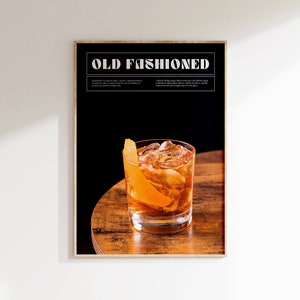 Old Fashioned Cocktail Print Print Altmodische Cocktail Poster Bar Wand Kunst Klassische Bar Warenkorb Kunstdrucke Retro Print Bar Zubehör