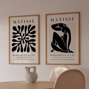 Henri Matisse Wall Art Set of 2, Eclectic Gallery Wall Set, Modern Painting Digital Download, Black Beige Boho Art Print, Exhibition Poster
