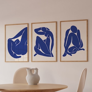 Conjunto de parede Blue Gallery Henri Matisse Conjunto de 3 impressões Conjunto de pôsteres azul-marinho Conjunto de impressões azuis Matisse Conjunto de impressões azuis Conjunto de pôsteres Matisse Arte de parede azul