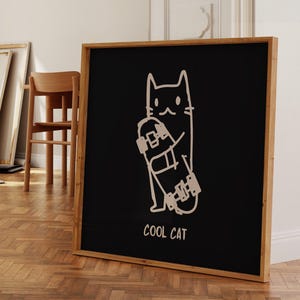 Cat Cool Wall Art, Black Printable Art, Unique Cool Prints, Trendy Gallery Wall, Apartment Decor, Aesthetic Art Prints, Y2k Art, Dorm Decor