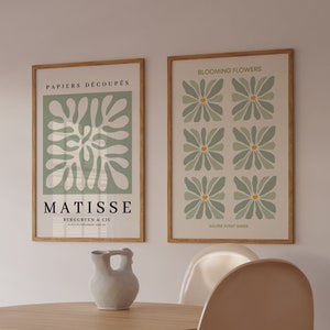 Sage Green Matisse Print Set Abstract Botanical Print Set Flower Printable Matisse Wall Art Sage Green Gallery Wall Set Flower Market Poster